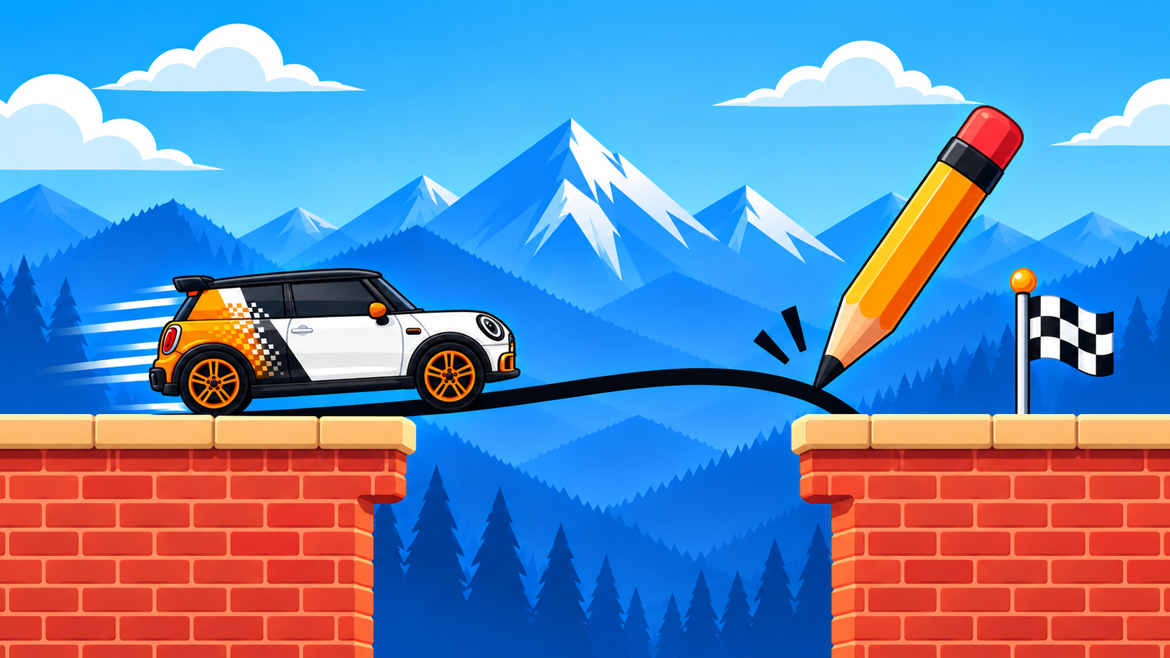 Brainy Bridge: Draw & Solve — car crossing a hand-drawn bridge